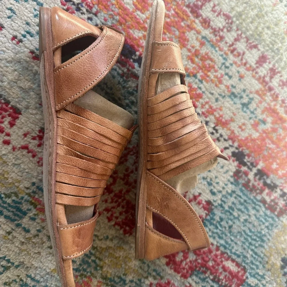 BED|STU Women's Tan Leather Woven Slingback Sandals